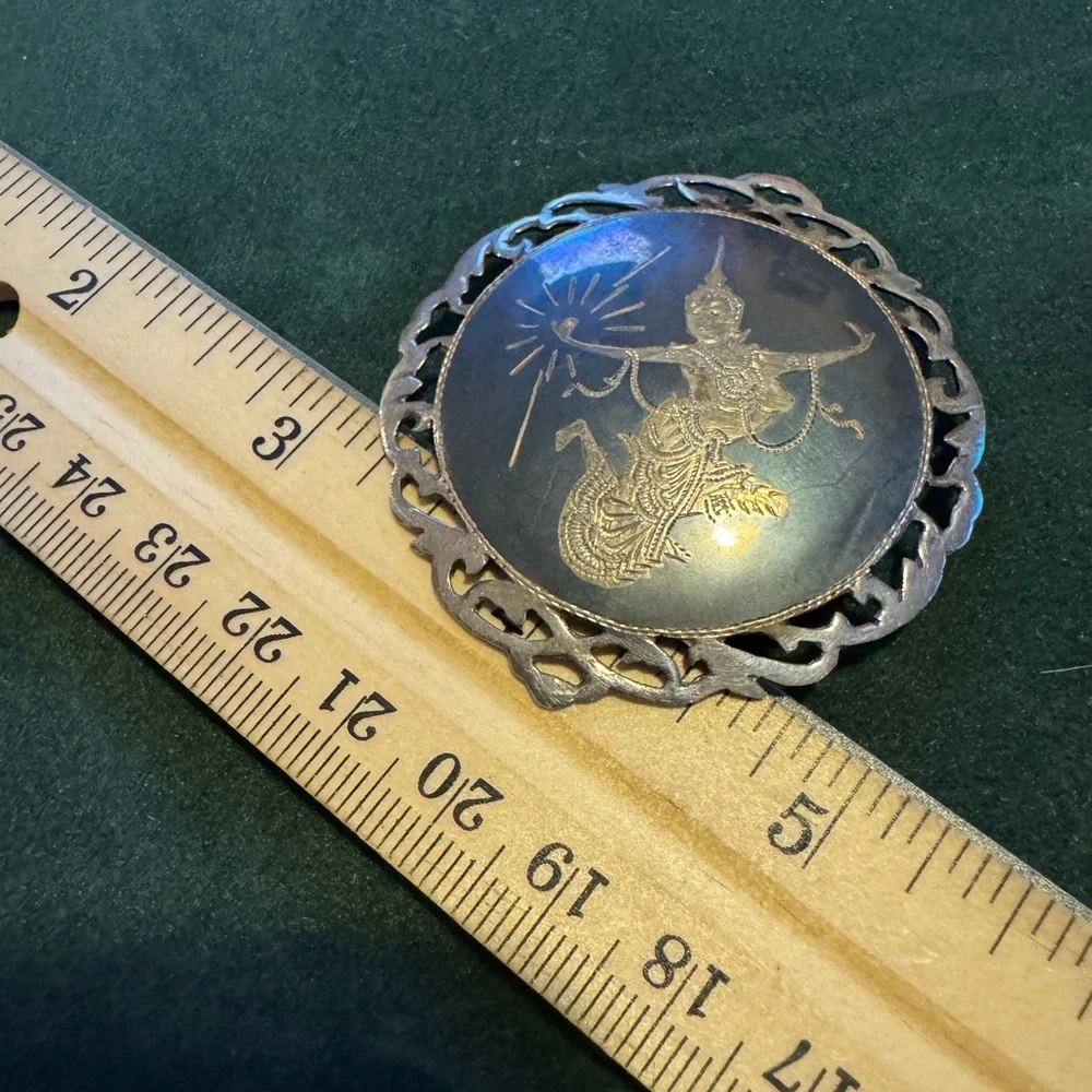 Vintage Sterling Silver & Black Enamel Siam Dancer Brooch 13.1g - Picture 9 of 9